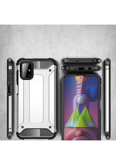 Noktaks - Samsung Galaxy Uyumlu M51 - Kılıf Çift Katman Zırh Tank Crash Military Kapak - Gri