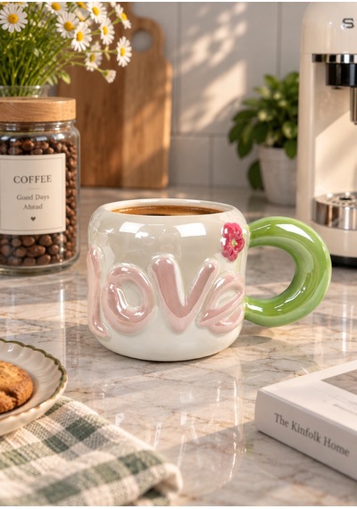 Dear Love Lüsterli Yeşil Porselen Kupa 480 Ml-7746 Çok Renkli