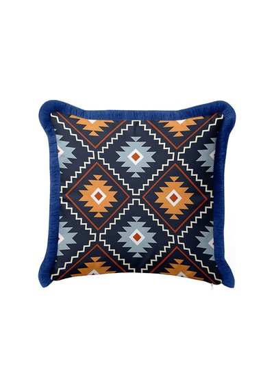 Etnik Kilim Saçaklı Yastık Kılıfı - Geometrik Navajo Retro Turuncu Lacivert Püsküllü Kırlent Kılıfı Serin Lagün Saten Etnik Kilim Saçaklı Yastık Kılıfı - Geometrik Navajo Retro Turuncu Lacivert Püsküllü Kırlent Kılıfı Serin Lagün Saten