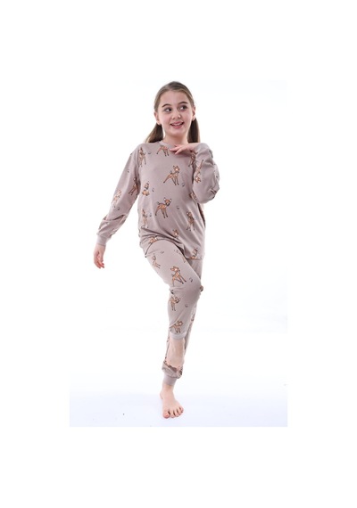Uzun Kollu %100 Pamuk Kız Çocuk Pijama Takımı Bisiklet Yaka Manşetli 3-8 Yaş Kahverengi Uzun Kollu %100 Pamuk Kız Çocuk Pijama Takımı Bisiklet Yaka Manşetli 3-8 Yaş Kahverengi