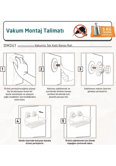 Teknotel Tek Katlı Vakumlu Banyo Duş Rafı Krom Dm241 Krom