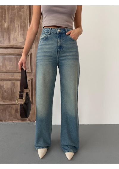 Kadın Wide-leg Yüksek Bel Geniş Paça Kot Pantolon Mavi Tint Mavi+tint