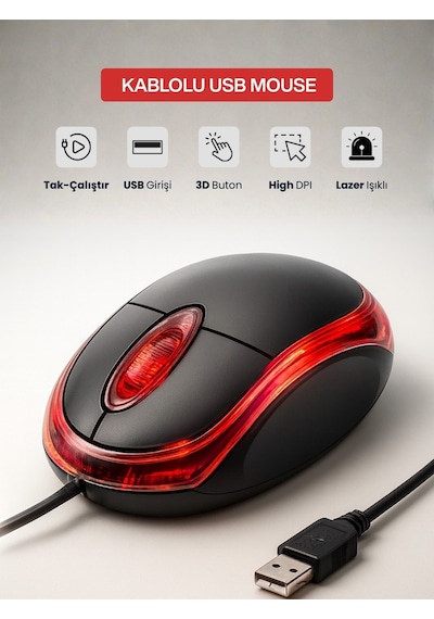 Işıklı Ergonomik Usb Mouse 3 Butonlu Konforlu Bilgisayar Mouse Çok Renkli