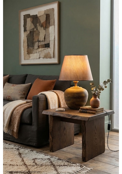 Roza Abajur-seramik Gövdeli Modern Masa Lambası- Dekoratif Salon Ve Yatak Odası Aydınlatması Km16 Açık Kahve Km16 Açık Kahve