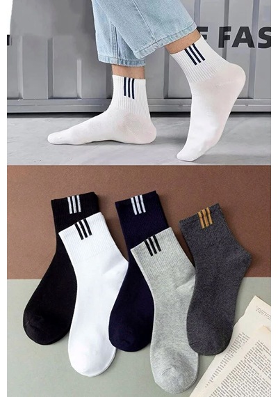 Bgk 5 Çift Unisex Çizgi Desenli Tenis Çorap Çok Renkli