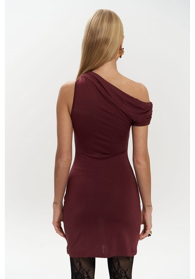 Mai Collection Mai Studios Co. Sheer Bordo Mini Elbise Bordo