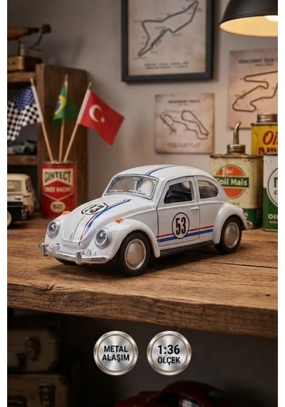1:36 Ölçek Metal Vosvos Çek Bırak Araba Kapıları Açılan Oyuncak 1967 Volkswagen Beetle - Beyaz