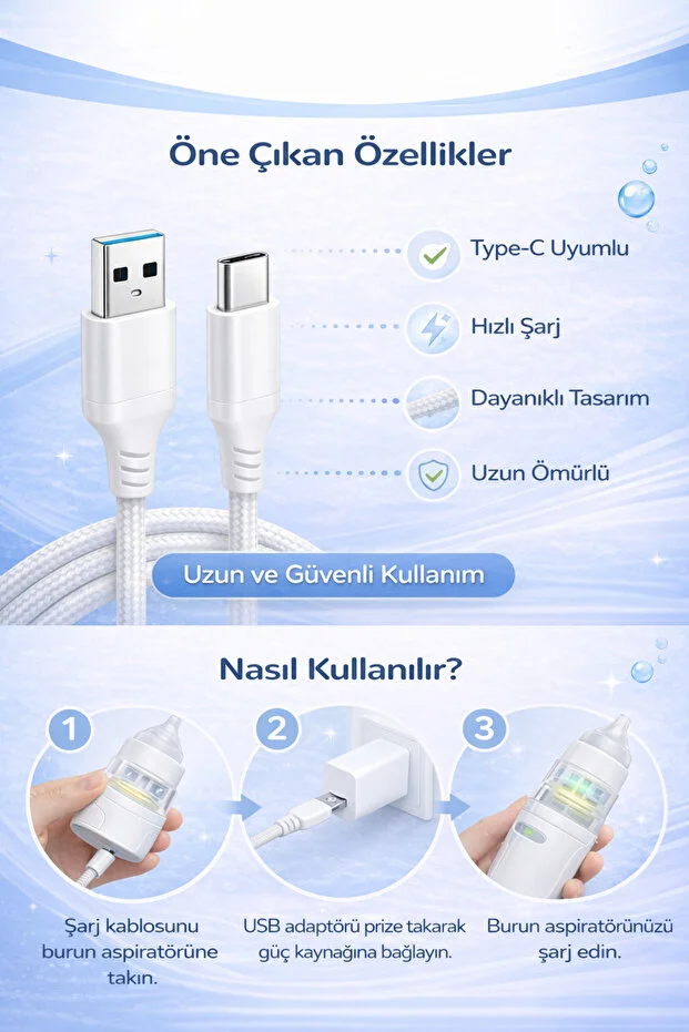 Babyforce Bf-45 Type-c Şarj Kablosu Babyforce Burun Aspiratörü İle Uyumlu Şarj Kablosu