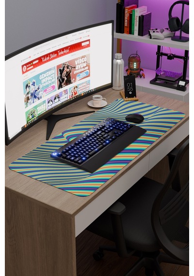 Realistik Çizgi Kaymaz Dikişli Kauçuk Oyuncu Mousepad V4 - 90x40 Xxl Gaming Mouse Pad Fare Altlığı