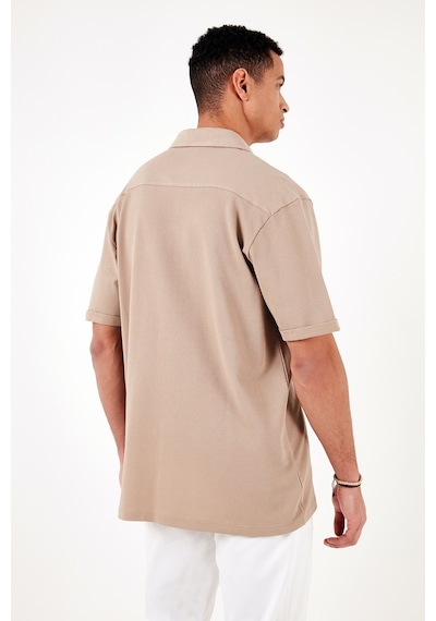 Buratti Pamuklu Regular Fit Kısa Kollu Erkek Gömlek 5902724 Vizon