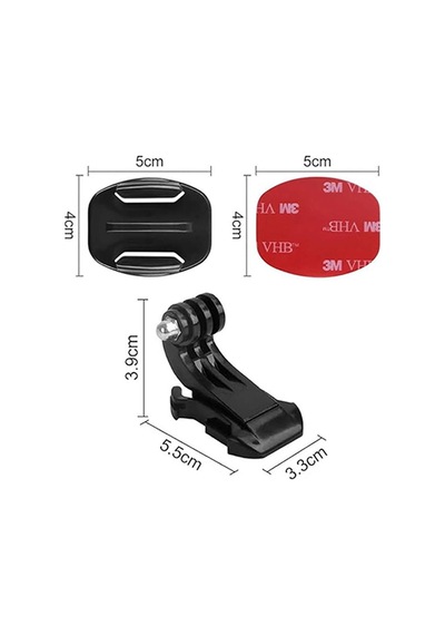Gplus Bs03yj 3 Parça Flat Zemin Düz Yüzey J-hook Aksiyon Kamera 3m Yapışkanlı Motor Kask Bağlantı Seti Siyah