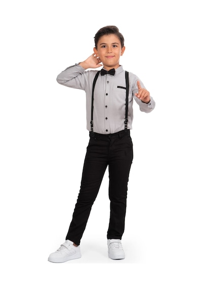 Mnk Baby & Kids Oxford Gömlek Uzun Pantolon Erkek Çocuk Takımı Koyu Gri