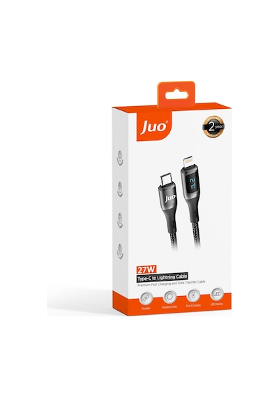 Juo 27W Dijital Led Ekranlı Usb Type-c To Lightning  Hızlı Şarj ve Data Kablosu 2M
