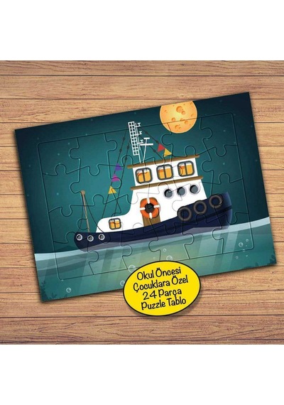 Denizde Gemi Ve Dolunay Çocuklara Özel Puzzle Yapboz Tablo-274pz