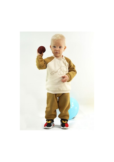 Kidaxi Nakış Fil Detaylı 3 İplik İkili Bebe Takımı Hardal