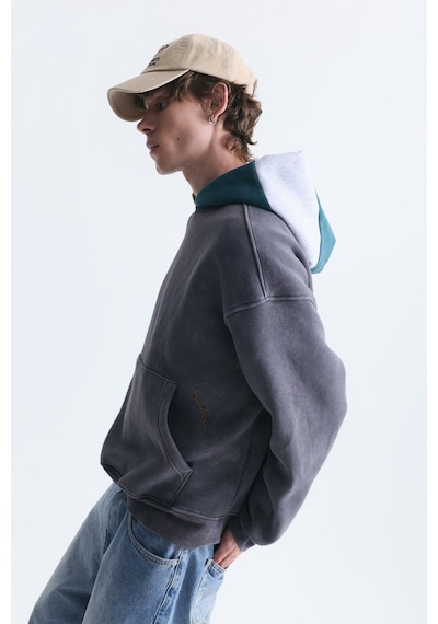 Vamos Boxy Fit Kapüşonlu Sweatshirt Füme