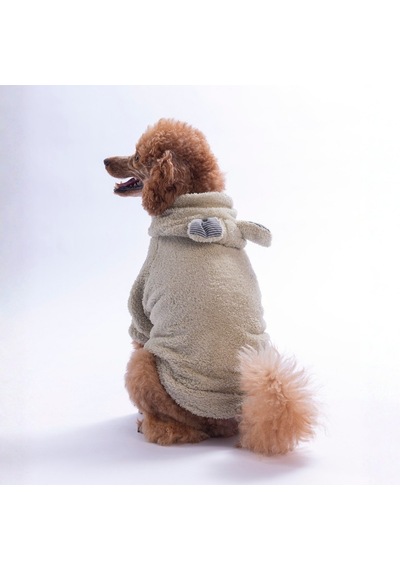 Açık Bej Lucca Teddy Hoodie Ayı Kulaklı Peluş Köpek Kıyafeti Kedi Kıyafeti Köpek Sweati