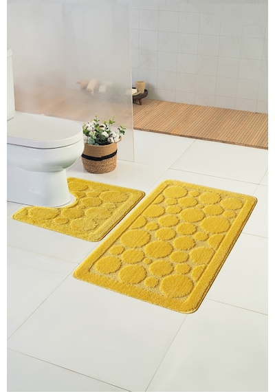 Buççin Online Mağaza Standart Bubbles Sarı 50x80-50x40 2'li Banyo Paspası Yıkanabilir,kaydırmaz Taban,dokuma Poliprop Çok Renkli