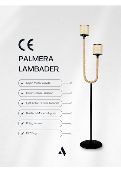 Palmera Dekoratif İkili Lambader Halat Kollu, Bez Şapkalı, Güvenli Ve Estetik Aydınlatma halat keten