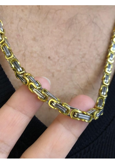 5mm Kral Erkek Çelik Sarı Beyaz Kolye Işıklı Kutuda Sevgiliye Eşe Babaya Kolye Sarı