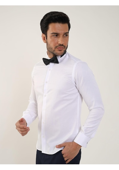 Dufy Beyaz Erkek Slim Fit Düz Ata Yaka Uzun Kol Gömlek - 89394-beyaz Beyaz