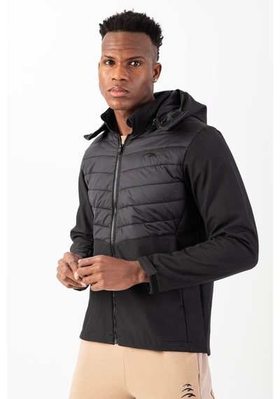 Maraton Sportswear Regular Erkek Kapşonlu Takma Kol Outdoor Siyah Ceket 21797 Siyah