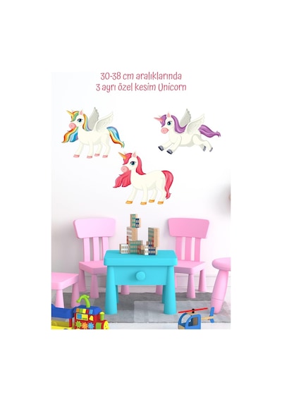 MSticker Sevimli Pony 3'Lü Sticker Seti-Çocuk Bebek Odası Sticker