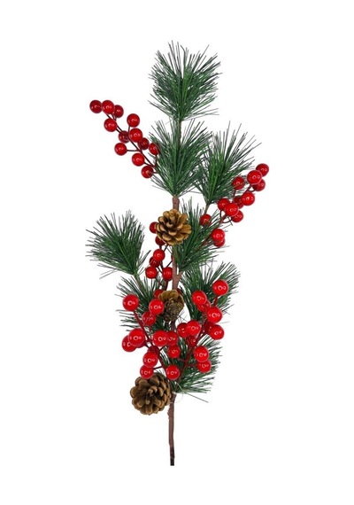 Yapay Çiçek Kokina Ve Çam Dalı Uzun Dal Kozalaklı 75cm Yılbaşı Çiçeği Red Berry Kırmızı