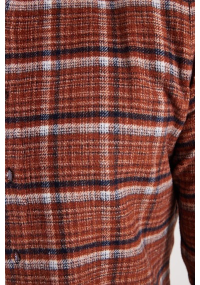 Tudors Erkek Slim Fit Dar Kesim Kareli Kışlık Oduncu Gömlek-42373 Kiremit