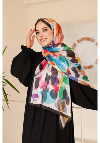 Mimiyum Nayf İpek Şal Pastel Desen Siyah