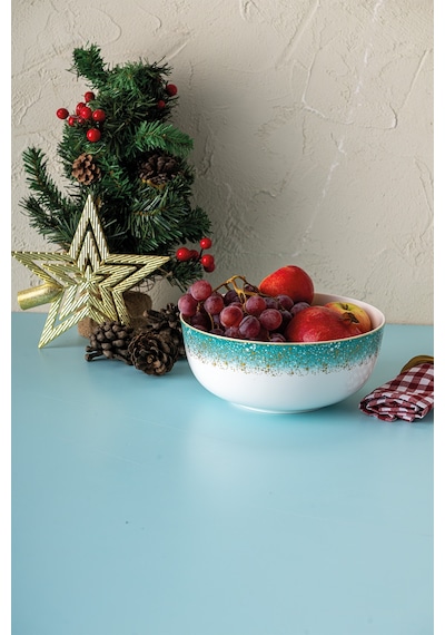 İstanbul Porselen Starlight Fine Bone New Year Yılbaşı Salata Kasesi 21 Cm Yeşil