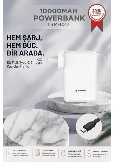 Özel Seri Mobil Depolama Taşınabilir Güç Okul Aracı Trm-1017 10000 Mah Powerbank Beyaz 22,5w Çok Renkli