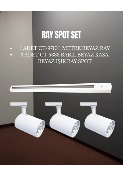 Cata Babil Ray Spot Set 3 Adet Ct-5333 Beyaz Kasa Beyaz Işık Spot + 1 Adet Ct-9710 Ray Beyaz