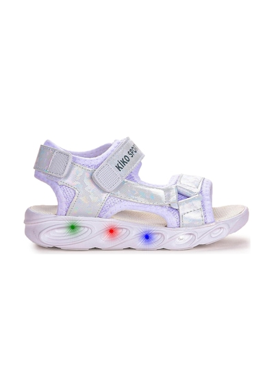 Kiko Kids 133 Hologram Işıklı Kız Çocuk Cırtlı Sandalet Ayakkabı Beyaz 001