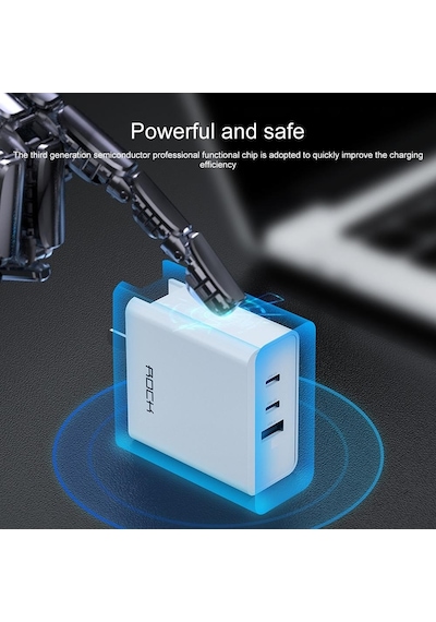 Rock T31 Gan 65w Pd 3.0 & Qc 4.0 Hızlı Seyahat Şarj Set Beyaz 2m Type-c To Type-c Kablo