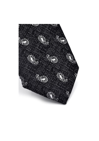 Gaffy Beyaz Şal Desenli Siyah Dokuma Kumaş Mendilli Slim Fit Kravat // Sdk-240809 Desenli