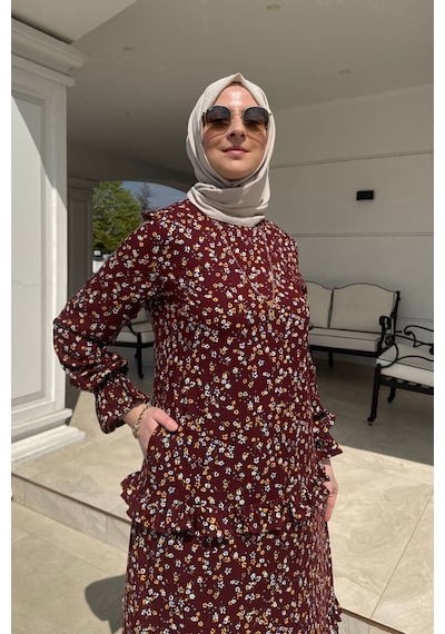 Rabia Şamlı Mine Elbise Bordo Normal