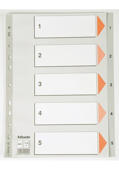 Esselte 100103 Seperatör A4 1-5 Rakam Gri - 5 Adet