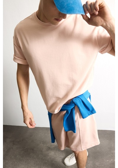 Defacto Boxy Fit Bisiklet Yaka Düşük Omuz Kıvrık Kollu Basic Tişört I3684ax26aupn287 Pembe-pn287
