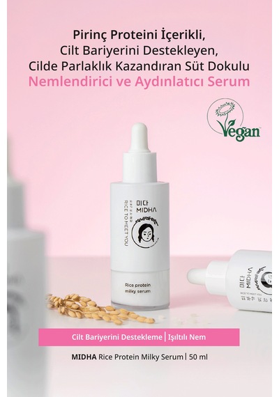 Pirinç Proteini İçeren Cilde Parlaklık Kazandıran Nemlendirici Serum Mıdha Rice Protein Milky Serum