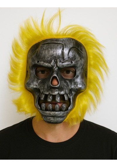 Wild Skull - Metal Kafatası Sarı Saçlı İskelet Maske Çok Renkli