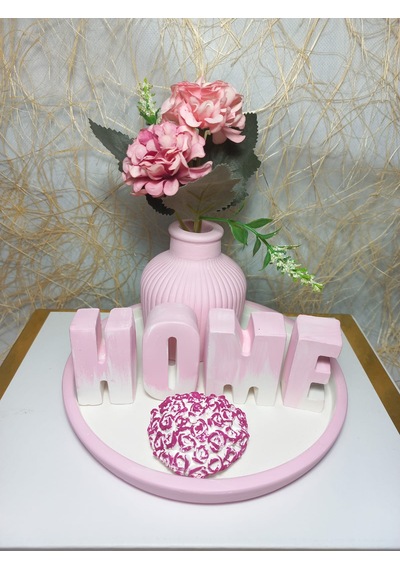 Home Yazılı Vazolu Set Pembe-tabak,vazo,kalp Obje Ve Harfler Pembe