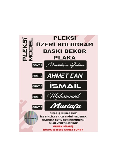 Kupon Dekor Plaka İsimli Hologramlı 1 Adet Hologram - 700108192