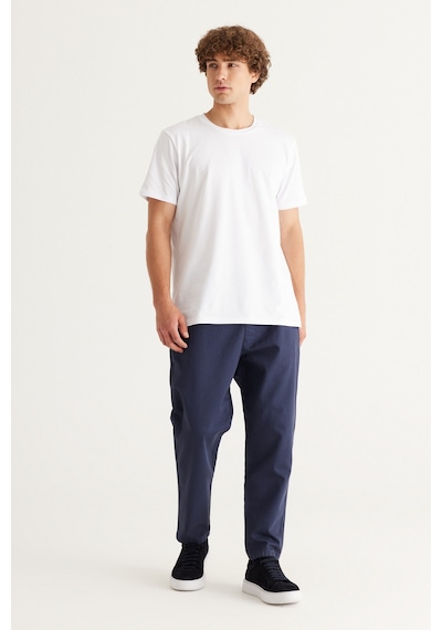 AC&Co / Altınyıldız Classics Erkek Lacı Slim Fit Dar Kesim Beli Bağlamalı %100 Pamuk Pantolon Lacivert