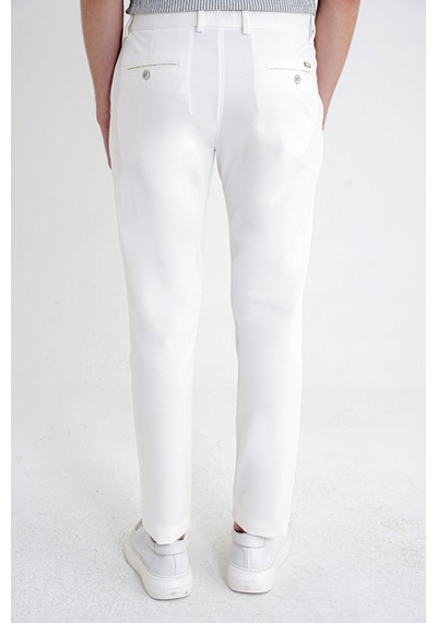 Comfort Fit Yan Cep Pamuklu Dokulu Ekru Pantolon P 1219