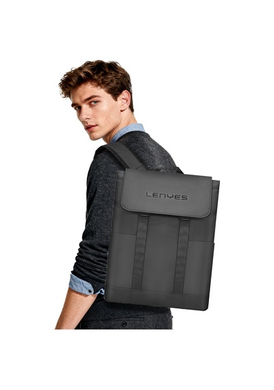 Lenyes Lb567 Dreamer Backpack Plus Serisi Su Geçirmez Deri Tasarımlı Omuz Askılı Sırt Çantası Siyah Siyah