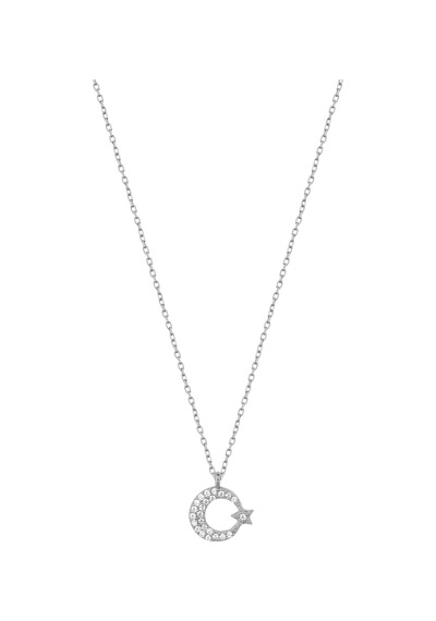 Beyaz Taşlı Küçük Ay Yıldız Gümüş Kolye Rose Gold