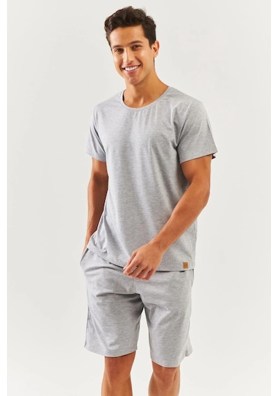 Erkek Oversize Rahat %100 Pamuklu Penye Bisiklet Yaka Kısa Kol Basic T-shirt Classic Collection Açik Gri