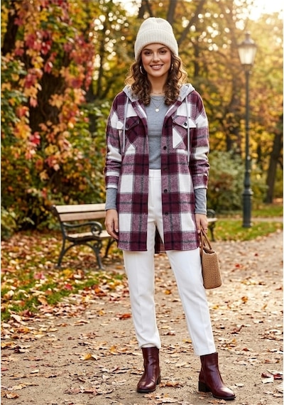 Polologin Butik Kapüşonlu Oduncu Gömlek Ceket - Bordo Ve Beyaz Ekoseli Oversize Rahat Kesim Bordo Polologin Butik Kapüşonlu Oduncu Gömlek Ceket - Bordo Ve Beyaz Ekoseli Oversize Rahat Kesim Bordo