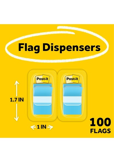 Post-it Bayraklar, 50/dispenser, 2 Dispenser/paket, 1" Geniş, Parlak Mavi 680-bb2